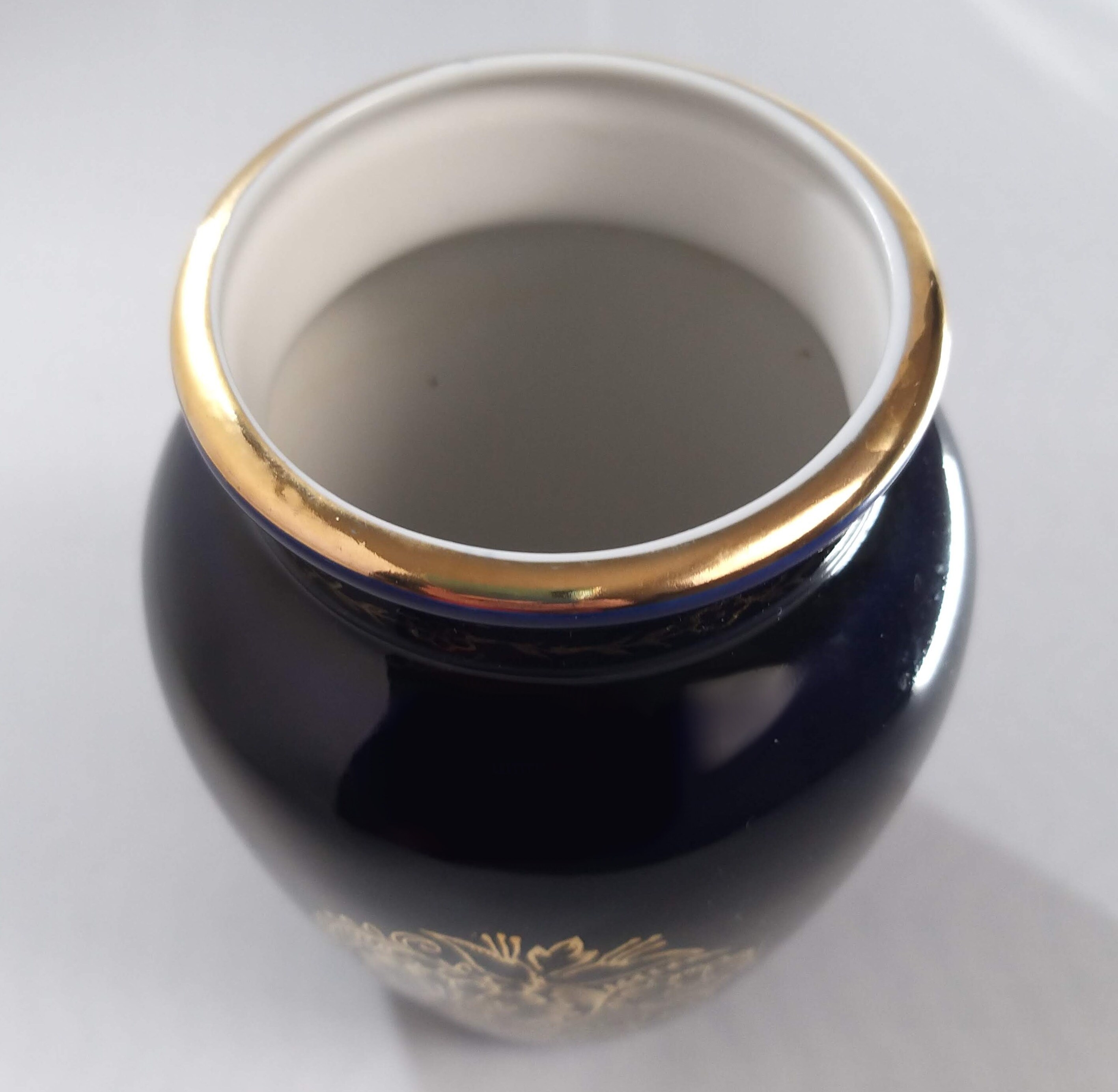 ヴィンテージ 磁器 花瓶 コバルトブルー 花模様 金箔