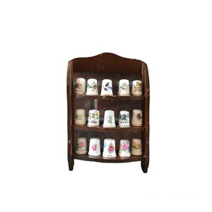 Vintage Porcelain Thimbles Geographic Collection Set Decorative Sewing Thimbles in Case Display Shelf English Towns Bone China Showcase