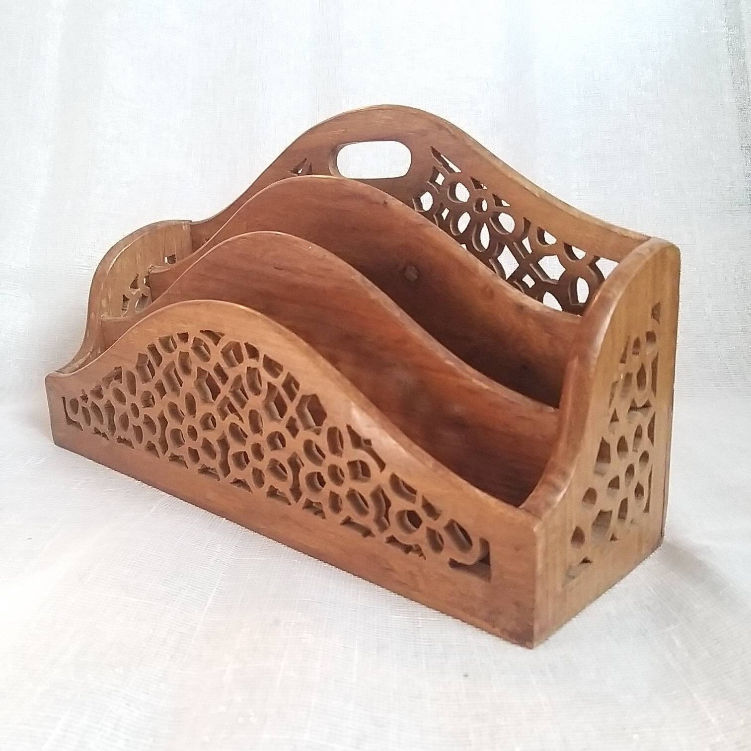 Vintage Cut Out Pattern Letter Rack Paper Holder Letter Keeper Office ...