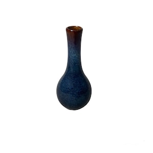 Vintage Studio Pottery Stoneware Artist Sign Imperial Blue Brown Glazed Small Pose Vase Farmhouse Home Decor