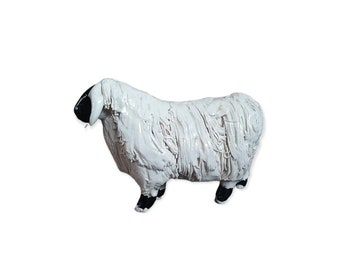 Vintage Tom Mackie Studio Spaghetti Ram Mouton Blanc et Noir En Céramique Porcelaine Animal Figurine Statue Ornement Étagère Maison Décor Idée Cadeau