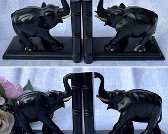 Walter Von Nessen - Paire De Serre-livres éléphants En Laiton Nickelé Et Bakélite