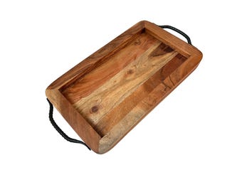 Vintage Holztablett mit schwarzen Eisengriffen: Rustikales Bauernhaus Dekor