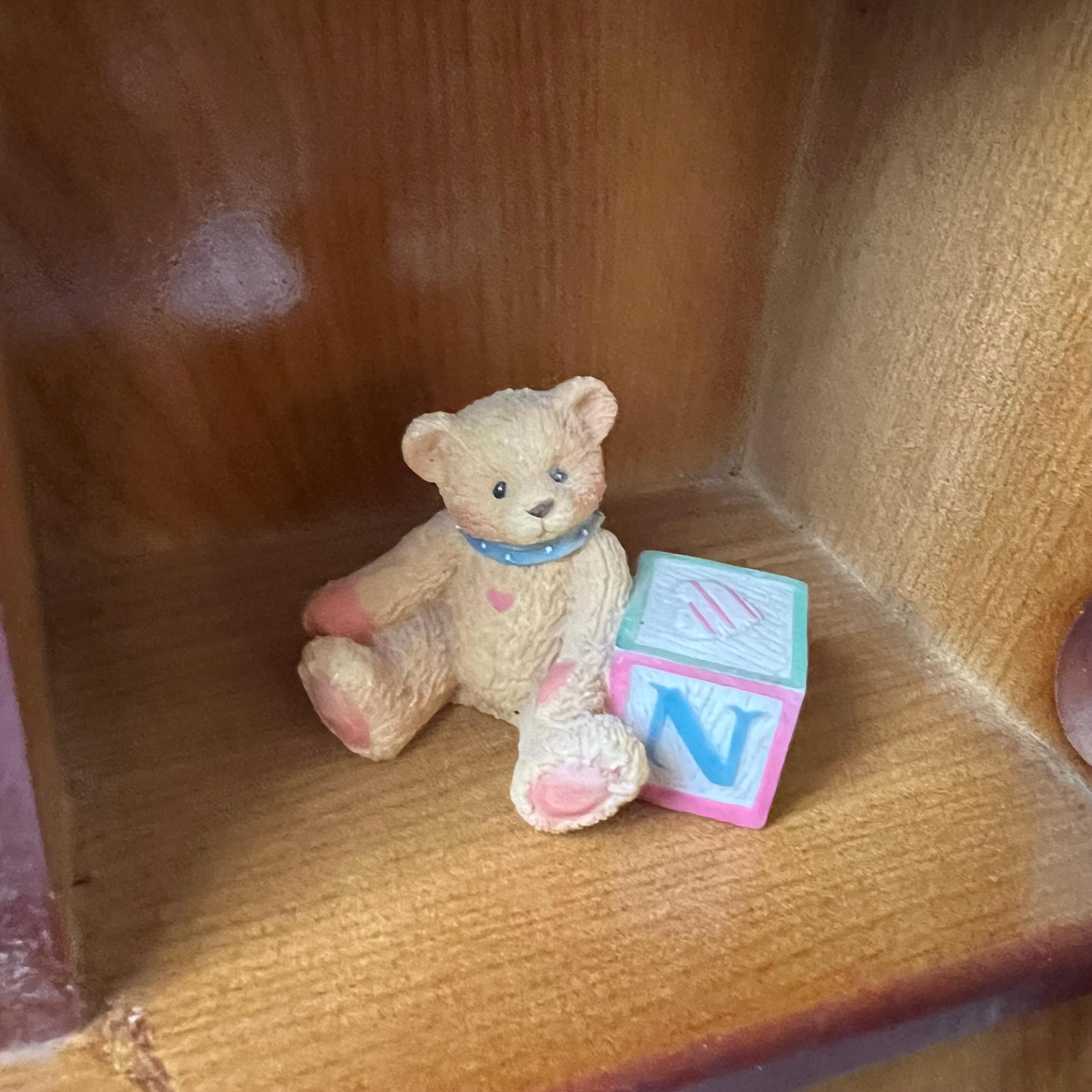 Vintage Enesco Cherished Teddies Display Shelf: Wooden ABC Case