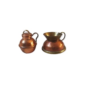 Vintage Miniature Copper Brass Pitcher Ewer Small Dollhouse Size Lidded Jug Rustic Retro Rustic Kitchen Farmhouse Decor