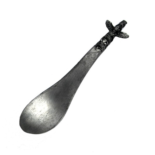 Vintage Boma Canada First Nations Design Pewter Handcrafted Small Ladle Serving Spoon Souvenir Raven Spoon