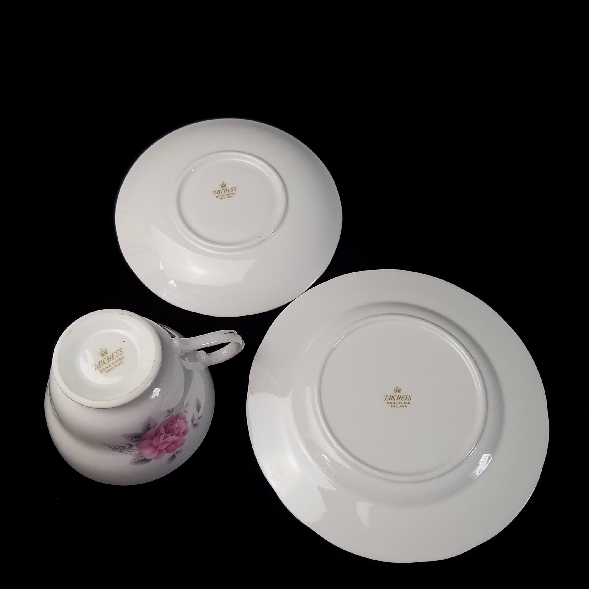 Vintage Duchess Bone China Grey Pink Roses Golden Rim Trio Etsy UK