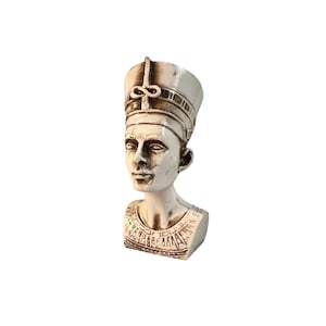Vintage Small Egyptian Resin Queen Nefertiti Bust Signed Sculpture Egypt Statue Ornament Figurine Art Hand Carved Office Desk Decor Gift