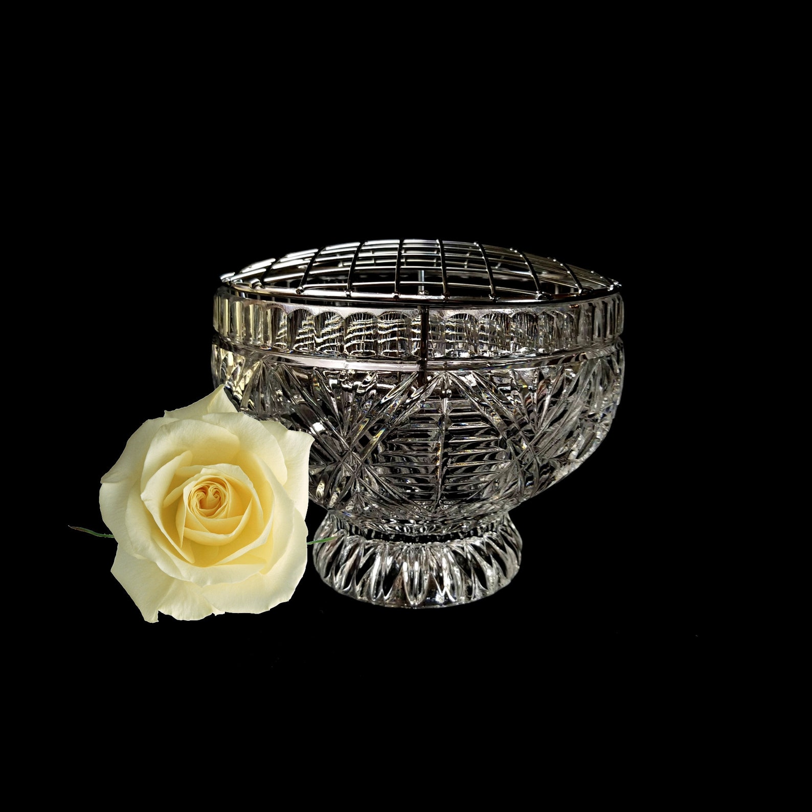 Vintage Crystal Glass Footed Vase Rose Bowl & Mesh Candy Dish Etsy