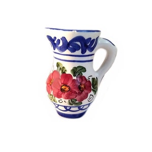 ヴィンテージ Hnos Martinez Pintado A Mano スペイン 花瓶 スペイン 陶器 ホワイト ブルー レッド 花柄 釉薬 装飾 ピッチャー 水差し カントリー ファームハウス 装飾