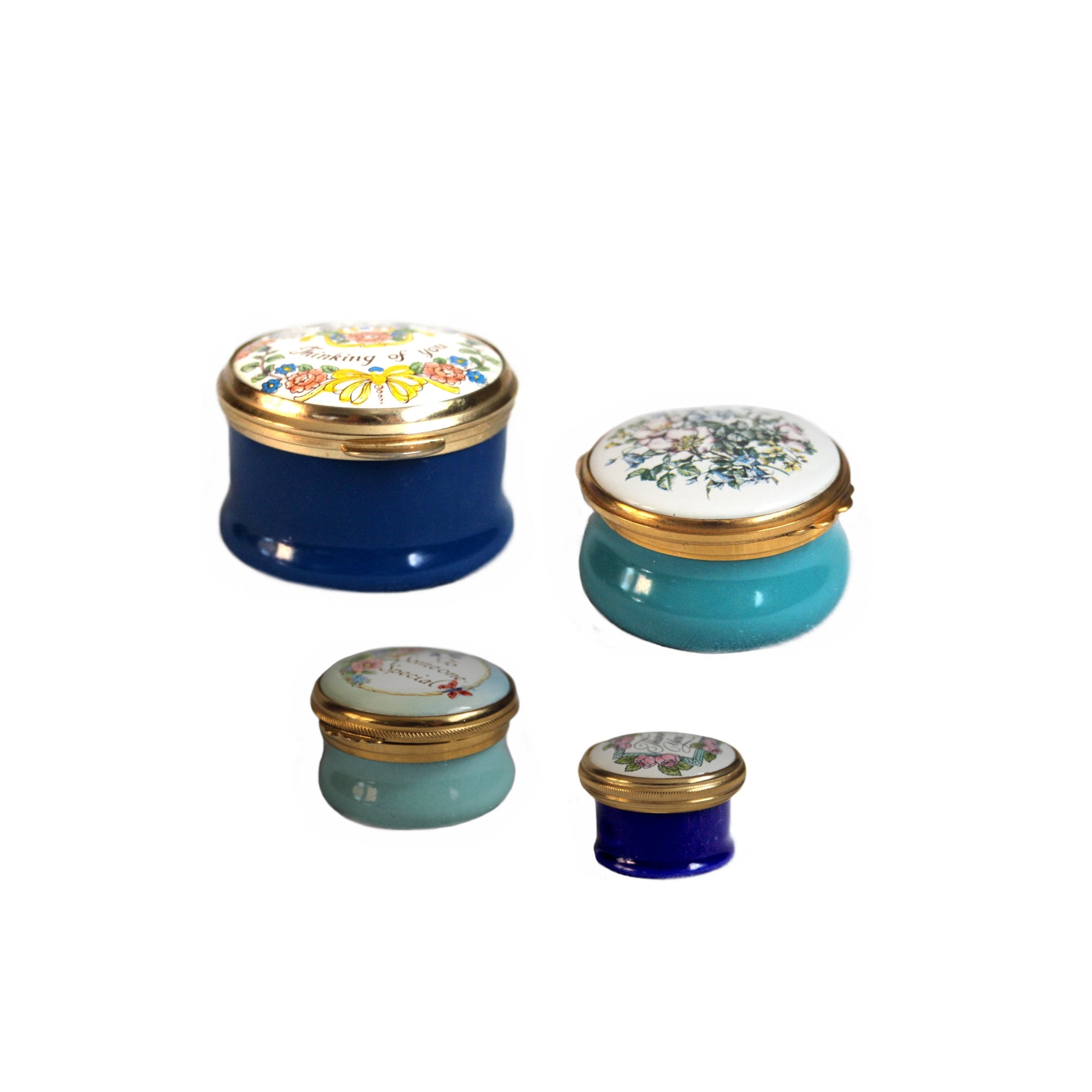 【送料込】 Vintage Gold Floral Blue England Enamels Staffordshire the その他