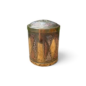 Antik vintage Sydostasien Arabisk handgjord elefant graverad mässing koppar silverlegering behållare med lock kryddkanna teburk