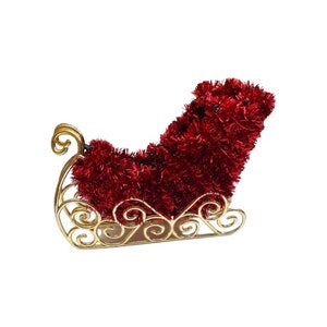 Vintage Glitter Red & Gold Santa Sleigh Tabletop Ornament Shelf Decor Christmas Decoration