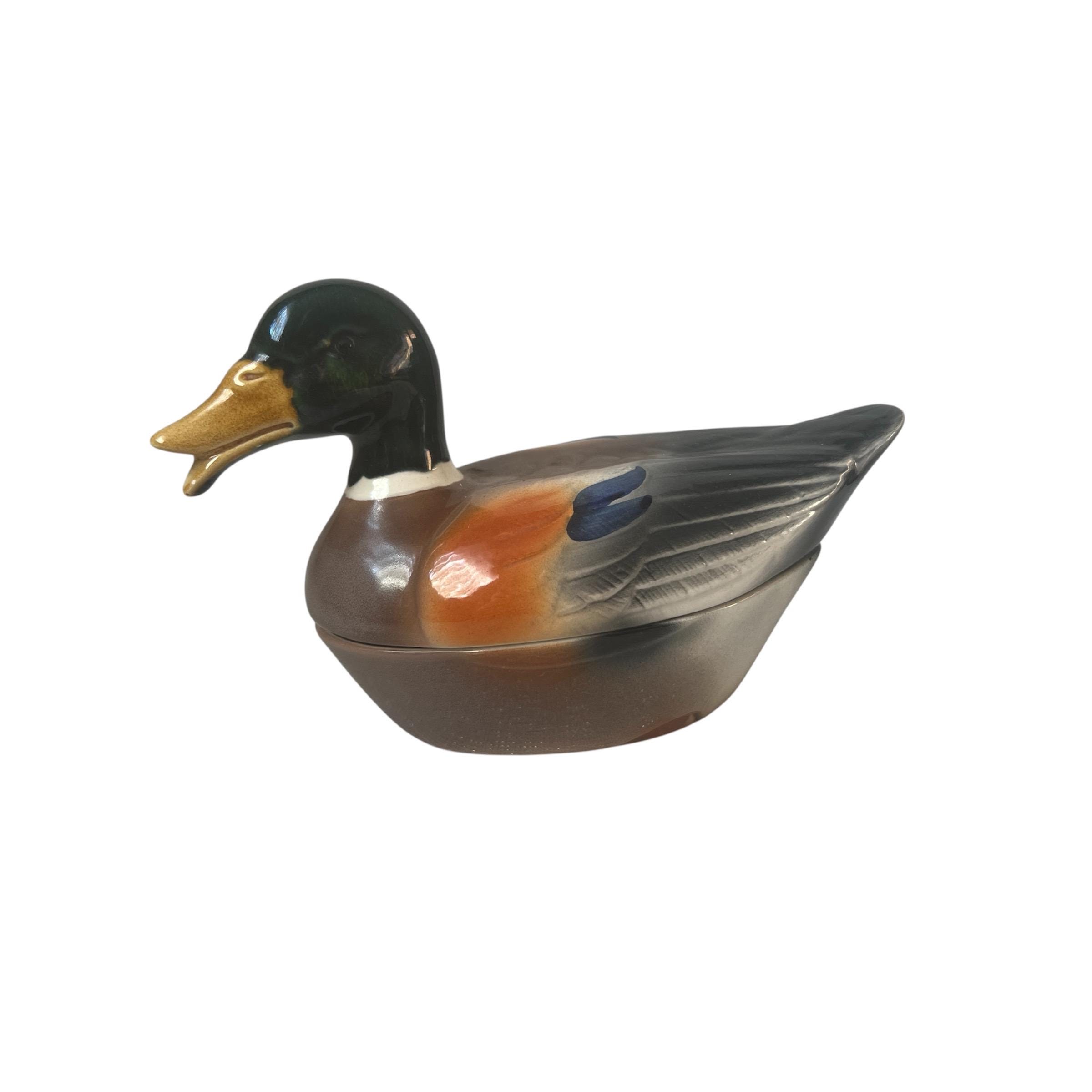Vintage Michel Caugant Duck Terrine: Hand-painted Earthenware