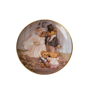Vintage The Franklin Mint Heirloom Fine Porcelain Plate Teddy Just Married Patricia Brooks Limited Edition Decorative Plate Wall Decor