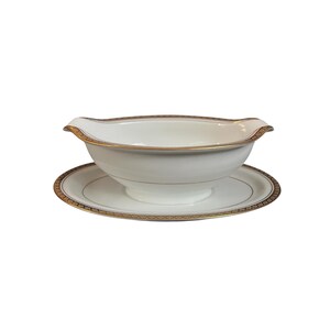 Vintage Noritake Richmond Japan Gravy Boat White Porcelain Gold Trim Two-in-One Elegant Design Wedding Dinning Table Whiteware Tableware