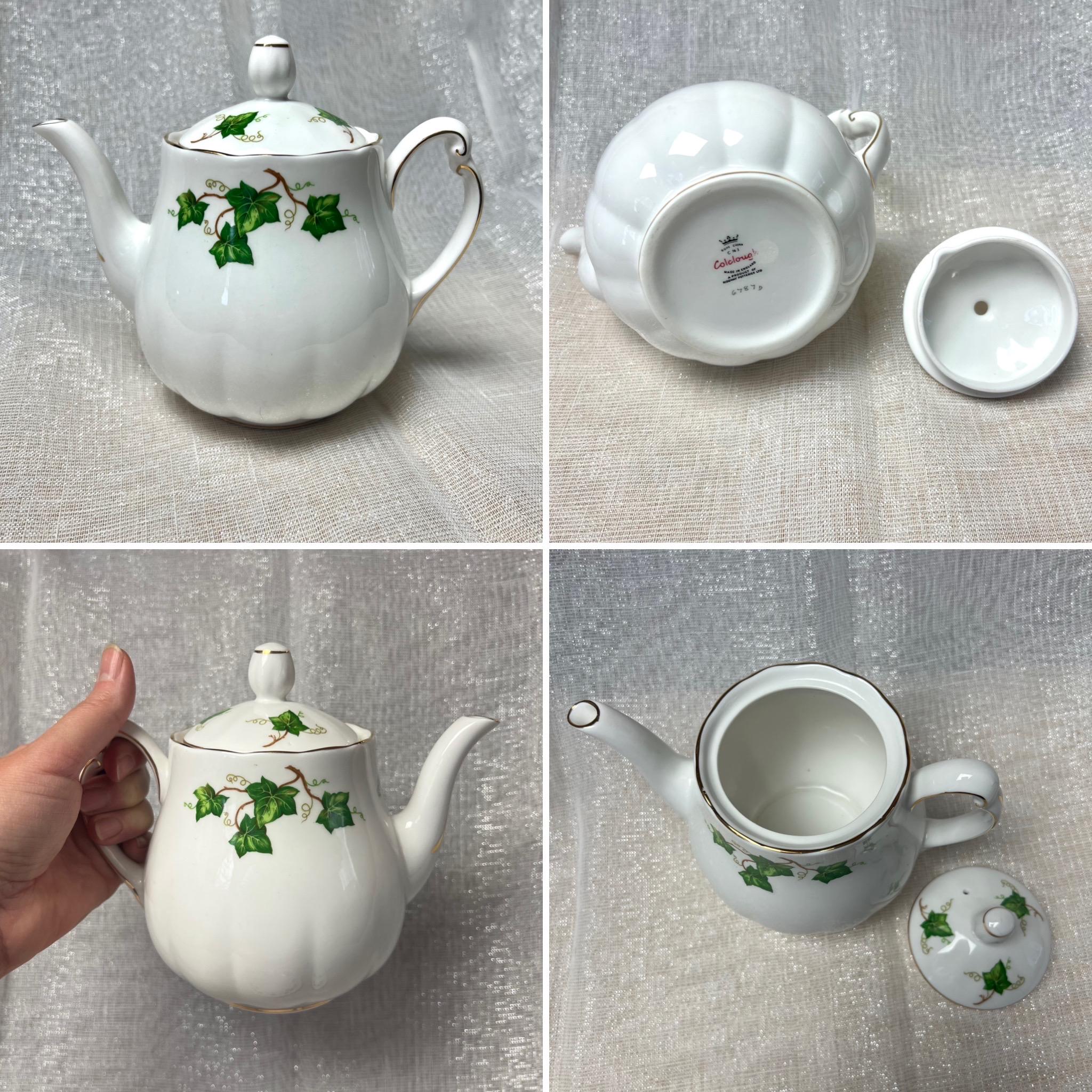 Vintage Colclough Ivy Vine Tea Set White English Bone China Green
