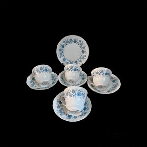 Vintage Colclough Braganza Kornblumen Hellblau Golden Rim Teetasse Untertasse Kuchenplatte Bone China Porzellan Tee Set