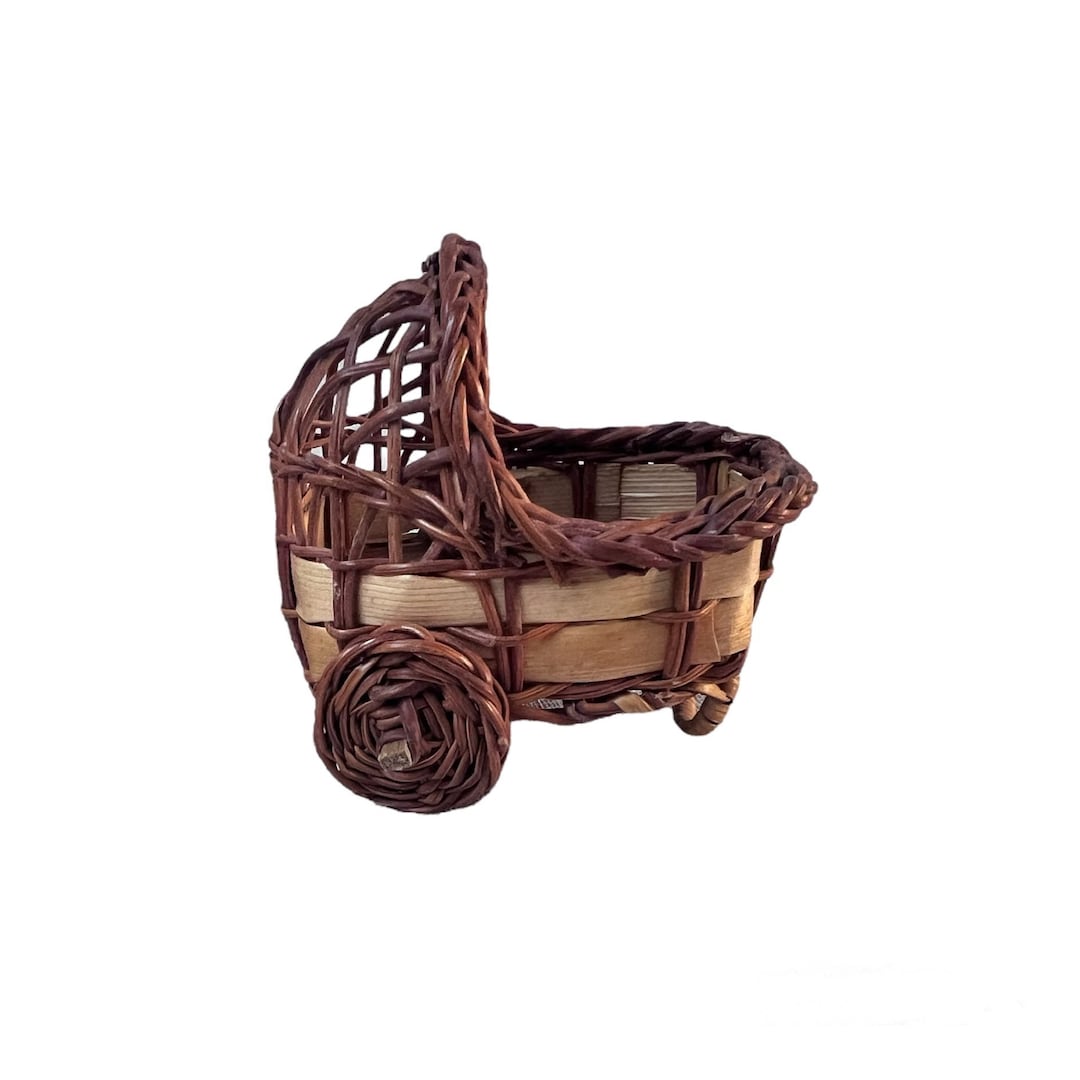 Natuurlijke Rieten Poppenwagen Mint Polkaprikker Natuurlijke Rieten Poppenwagen Mint Polkaprikker
