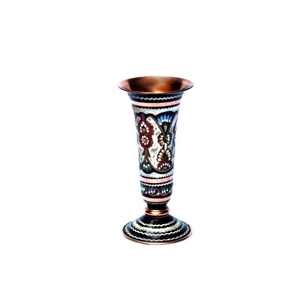 Vintage Traditional Ottoman Embroidered Pattern Engraved Copper Elegant Decorative Vase Goblet Trumpet Urn Style Rustic Farmhouse Decor