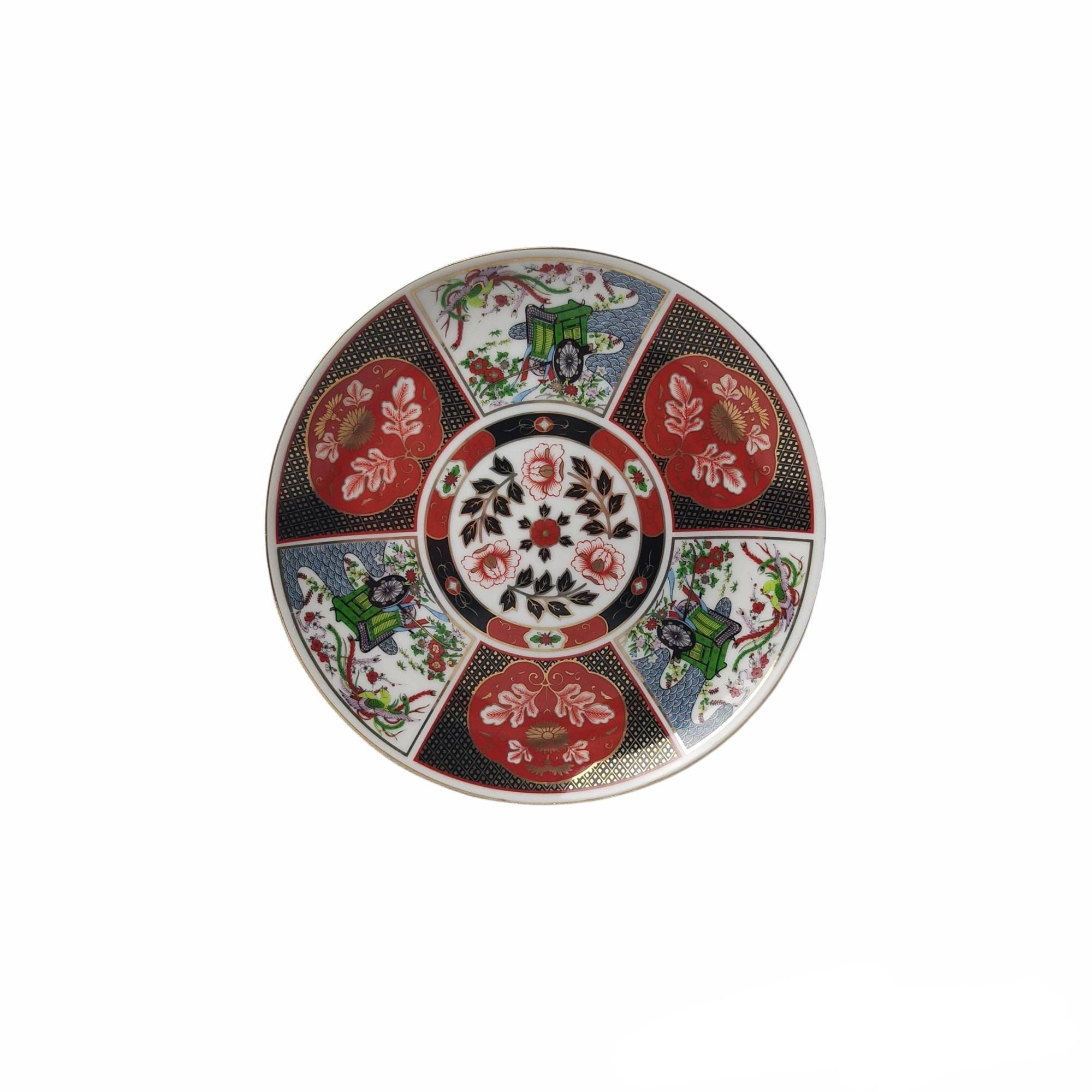 ヴィンテージ 伊万里焼 日本製 東洋装飾皿 黒 赤 緑 青 金 伊万里 鳥