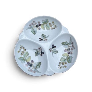 Vintage England Royal Worcester Lavinia Servierschale mit Fächern, feines Knochenporzellan, Brombeer-Bramble-Dekor, Tischdekoration für Hochzeiten