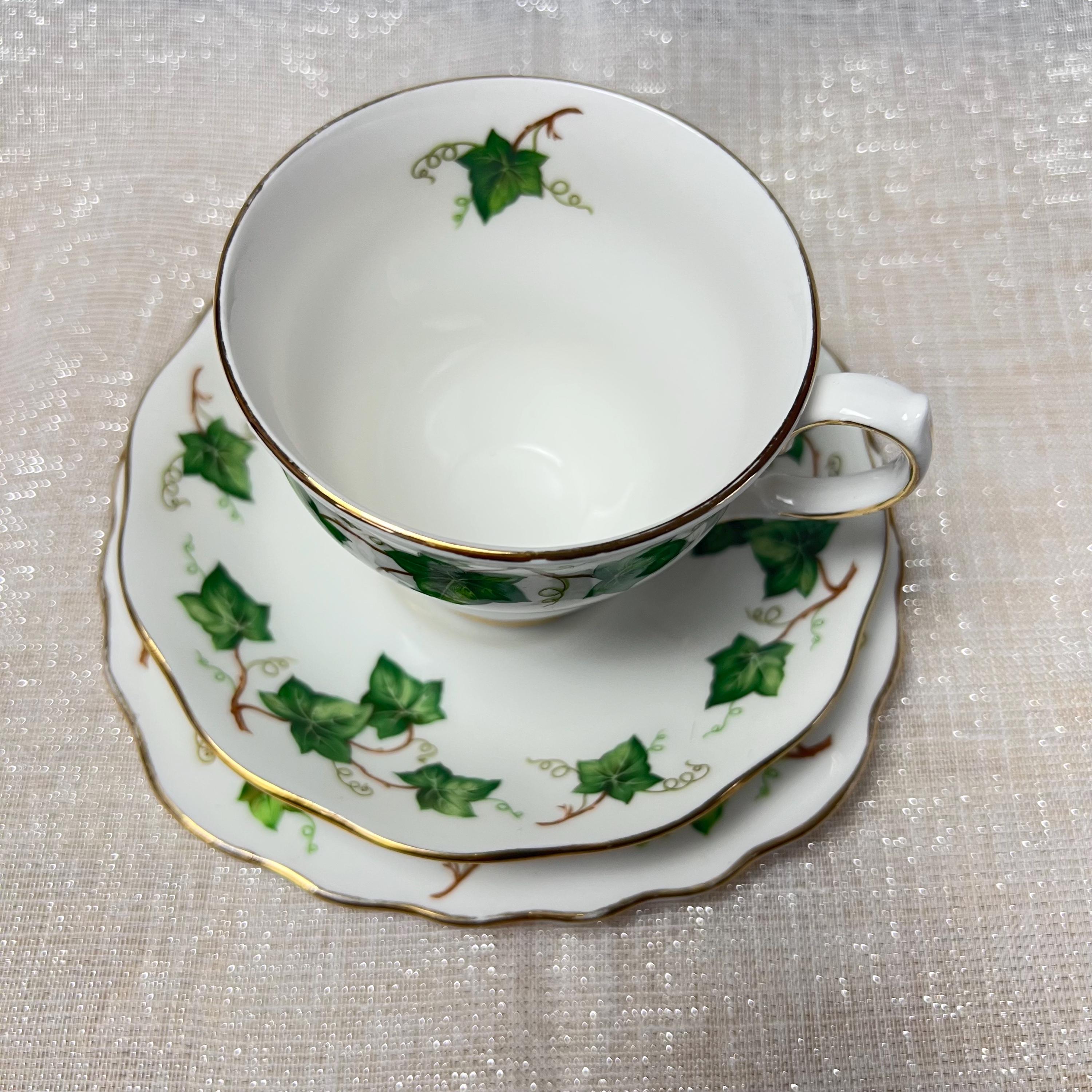 Vintage Colclough Ivy Vine Tea Set White English Bone China Green