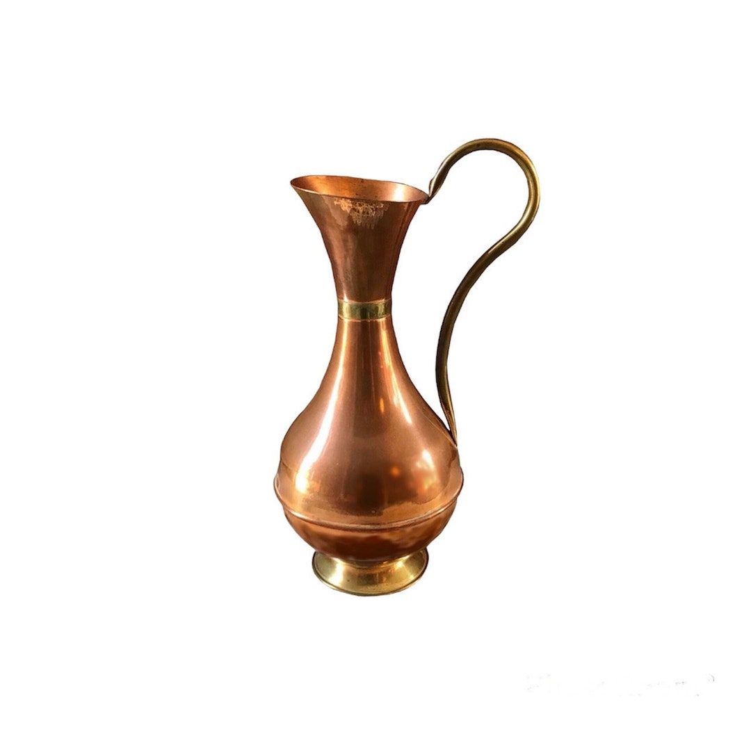 Vintage Medium Copper & Brass Pitcher Ewer Water Jug Vase Etsy