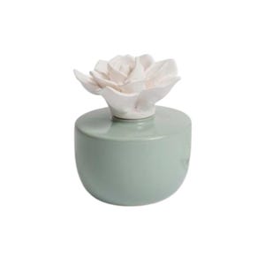 Salbeigrüne Flasche The Chateau von Engel Strawbrücke Aroma Diffuser Opulente Tubarose Dekorative mit Weißer Lotus Blume Keramik Stopfen