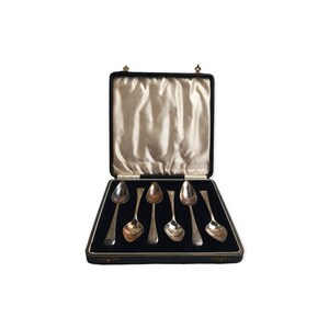 Antique Boxed Art Deco Silver Plated Tableware Silverplate 6 Small Spoons Tea Dessert Serving Cutlery Retro Dining Table Decor