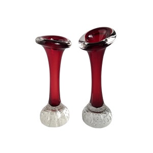 Vintage Retro 1960 Ruby Red Art Glass Aseda Swedish Bone Jack in Pulpit Murano Style Small Bud Vase Paperweight Shelf Table Home Decor