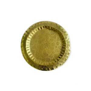 Vintage FES Brass Round Serving Tray Wall Decor Embossed Star Snowflake Patterned Ornate Decorative Plate
