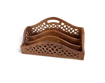 Vintage Briefhalter Handmade Holzregal Ausgeschnitten Muster Schreibtisch Organizer Feinholz