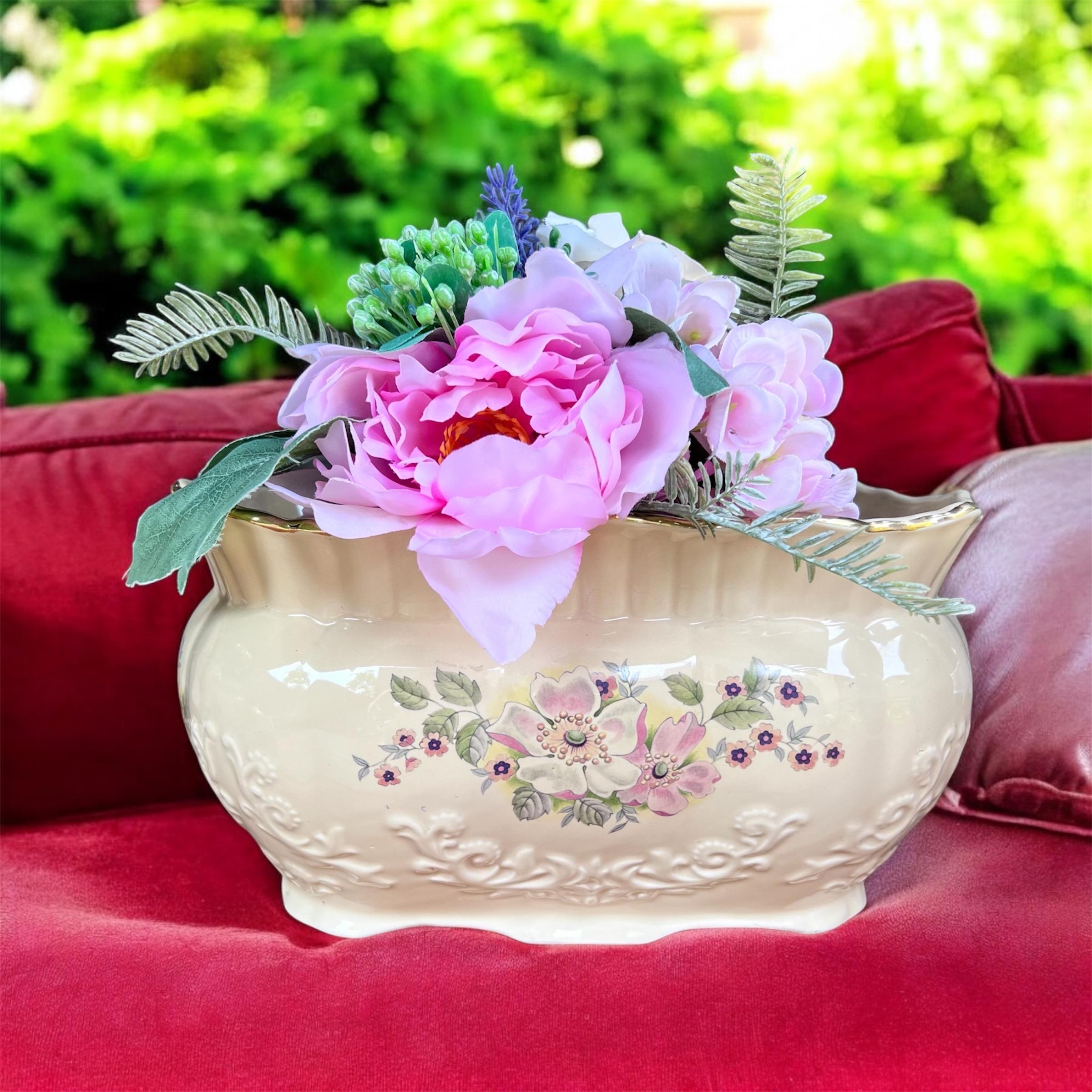 Vintage Maryleigh Pottery Staffordshire Beige Floral Rectangular