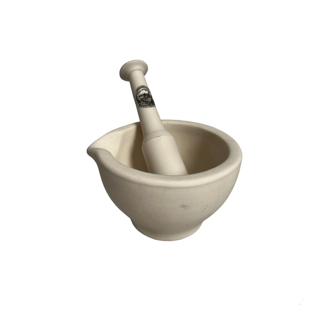Vintage White Ceramic Mason Cash Stoneware Mortar & Pestle Set Herb