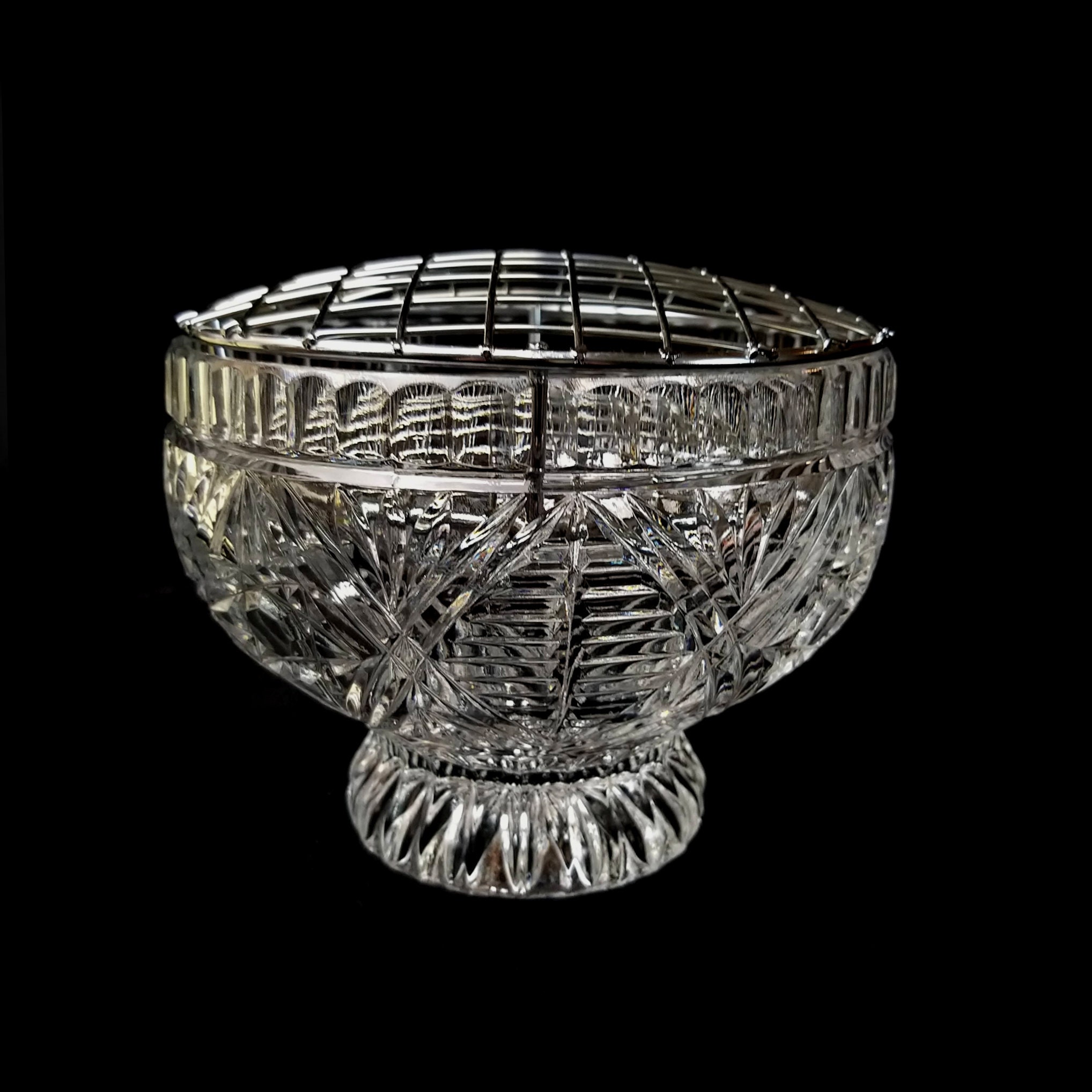 Vintage Crystal Glass Footed Vase Rose Bowl & Mesh Candy Dish Etsy