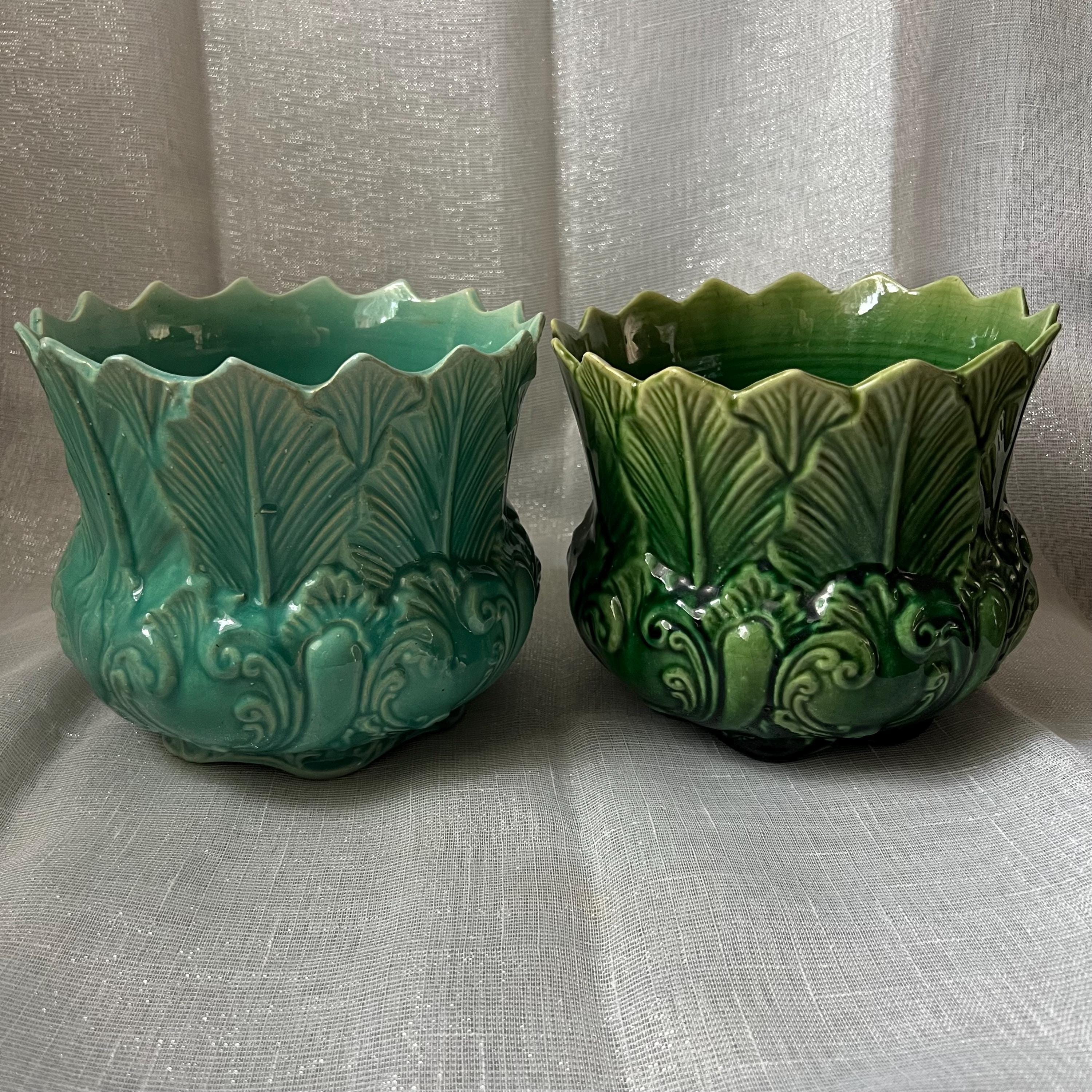 Antique Victorian Art Nouveau Turquoise Green New Leaf English