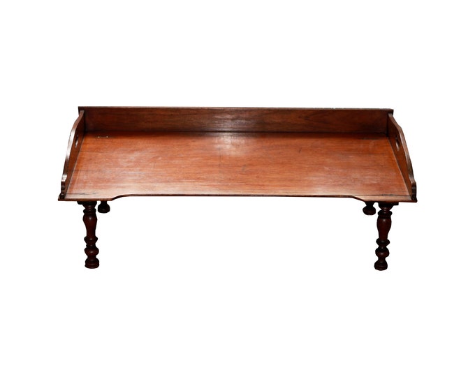 Antique Wooden Veneer Breakfast in Bed Tray Table Serving Footed Brown Wood Hand Made Small