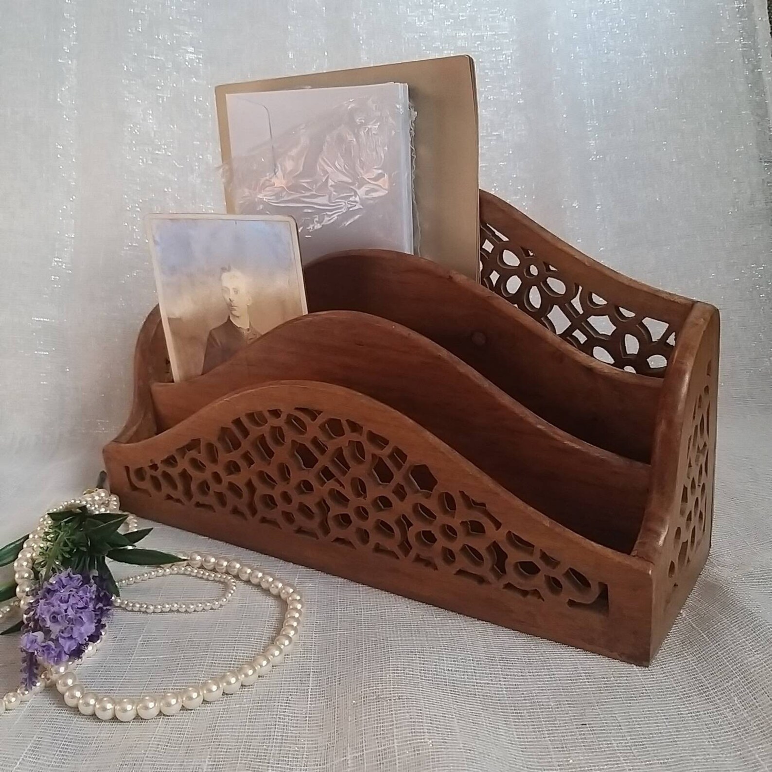 Vintage Cut Out Pattern Letter Rack Paper Holder Letter Keeper Office ...