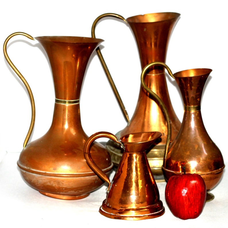 Vintage Exlarge Copper & Brass Pitcher Ewer Water Jug Vase Etsy