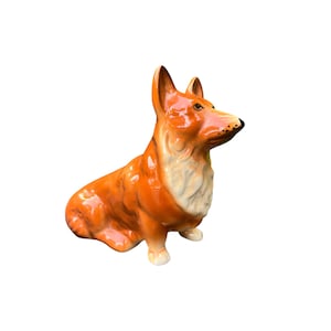 Vintage Ginger Corgi Fine Glazed Porcelain Dog Small Handpainted Ornament Collectable Figure Sitting Figurine Animal Lover Gift Shelf Decor