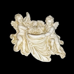 Vintage Angels Frieze Cherubs Cupids Heavy Wall Plaque Plaster Hanging Wall Decor Birds Dish