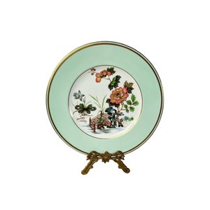 Vintage Mint Green Wedgwood Of Etruria & Barlaston Asian Fence Eastern Flowers Peonies Violets Large Dinner Plate Retro Tableware Porcelain
