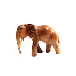 Vintage kleine tan bruine houten olifant standbeeld beeldje bruin handgesneden hout Boho eco boerderij huis decor