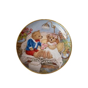 Vintage The Franklin Mint Heirloom Fine Porcelain Plate Teddy First Anniversary Patricia Brooks Limited Edition Decorative Plate Wall Decor