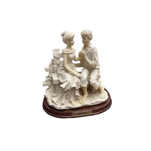 Vintage “The Lovers” Man & Women Sitting On The Bench Barrow Feet Statue Wooden Base White Biscuit Heavy Ornament Porcelain Figurines