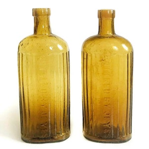 2 x Vintage Amber Brown Glass Drink Rectangular Bottled by Jeyes Vase Unique Display Rustic Farmhouse Shelf Decor