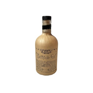 Bathtub Gin Glass Cylinder Beige Paper Covered Empty 70cl Bottle with cork stopper Vase Upcycling Home Shelf Decor