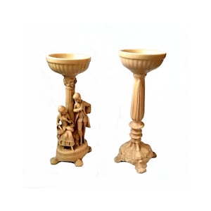 Vintage Art Deco Column Candle Holder: Resin Ring Dish & Bird Figurine