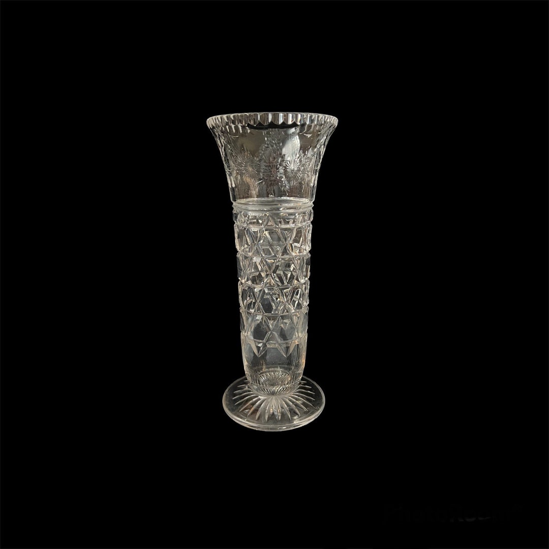 Vintage Czechoslovakia Bohemia Lead Crystal Clear Glass Floral